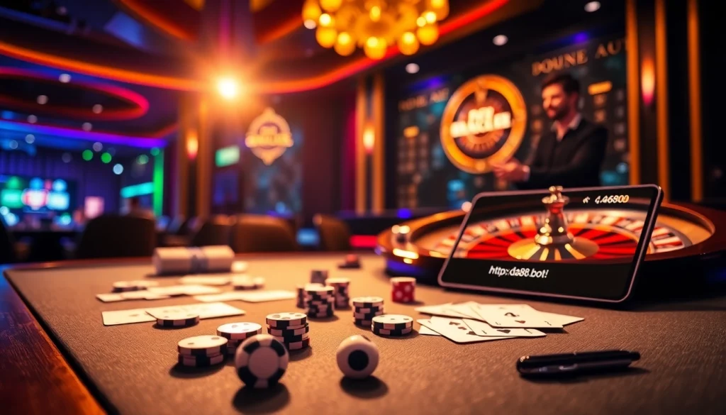 Enjoy exciting gameplay at https://da88.bot/ featuring poker tables and vibrant casino elements.